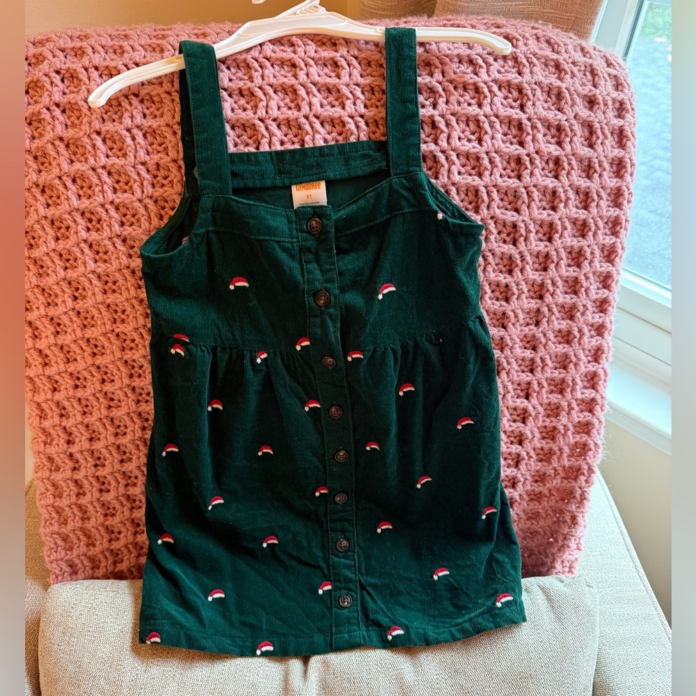 Gymboree Green Corduroy Dress with Red Santa Hats